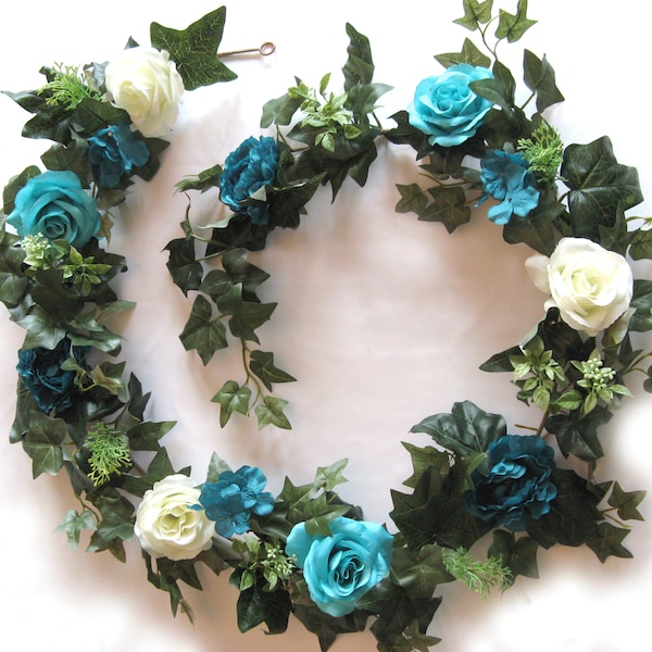 Wedding Arch Garland, TEAL AQUA BLUE Turquoise Rose Garland Flower Garland Wedding Arbor Flower Silk flower wedding Garland "RosesandDreams"