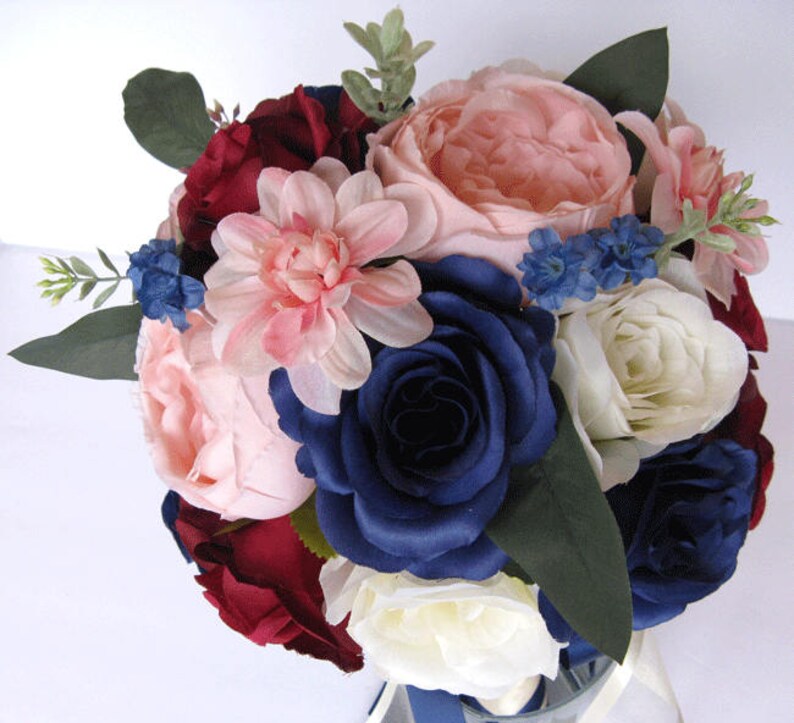 Wedding Bouquet 17 Piece Package Bridal Bouquets Silk Flower Etsy