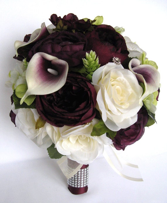 Wedding Bouquets 17-piece Bridal Bouquet Set EGGPLANT - Etsy