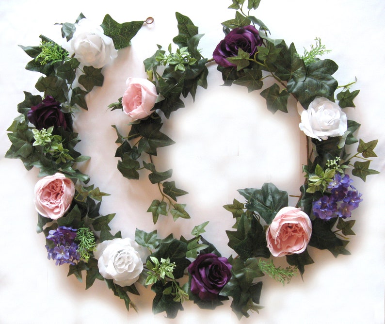 Wedding Arch Garland PLUM PURPLE PINK Blush Rose Garland, Flower Garland, Wedding Arbor Flower, Silk wedding Flower Garland RosesandDreams image 1