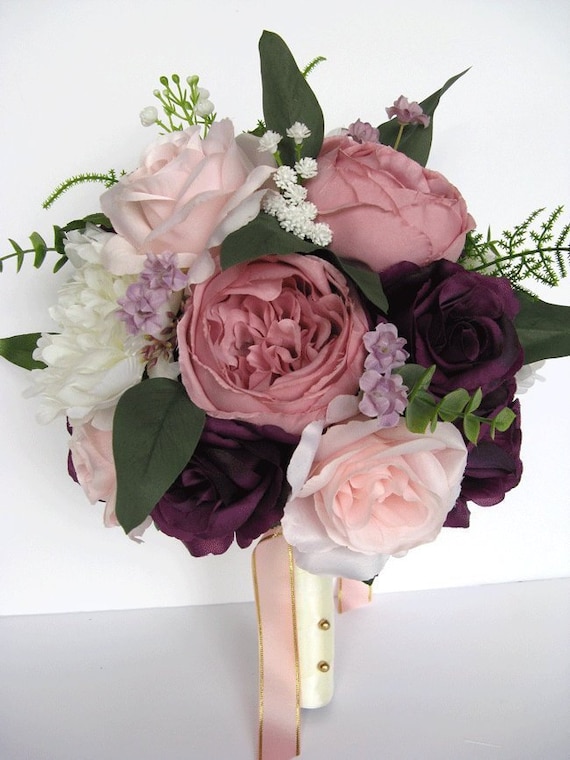 Wedding Bouquet, 17 Piece Bridal Bouquet Set, Wedding Flowers MAUVE PLUM  Pink BLUSH Eggplant Silk Flower Bouquet Package rosesanddreams -  Norway