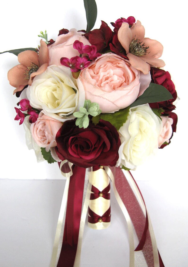 17 Piece Wedding Bouquet Package PINK Blush BURGUNDY MAUVE Etsy