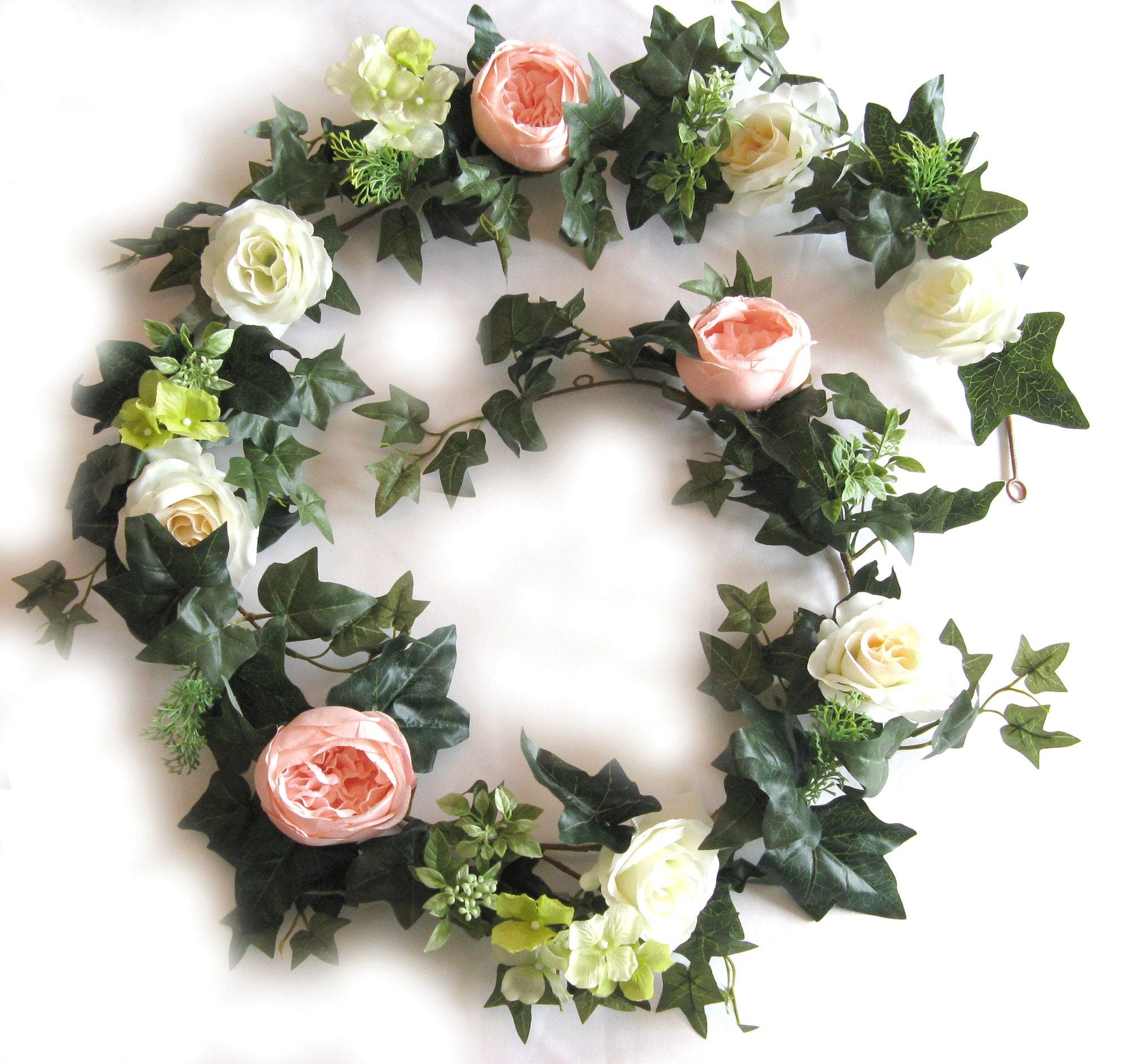 Wedding Arch Garland, CORAL PEACH BLUSH Green Rose Garland Flower