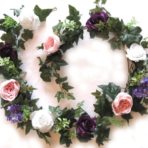 Wedding Arch Garland PLUM PURPLE PINK Blush Rose Garland, Flower Garland, Wedding Arbor Flower, Silk wedding Flower Garland RosesandDreams image 2