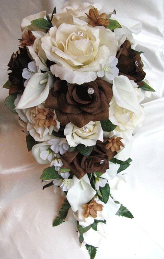 Wedding Bouquet Bridal Silk flower CREAM BROWN CALLA Lily Etsy