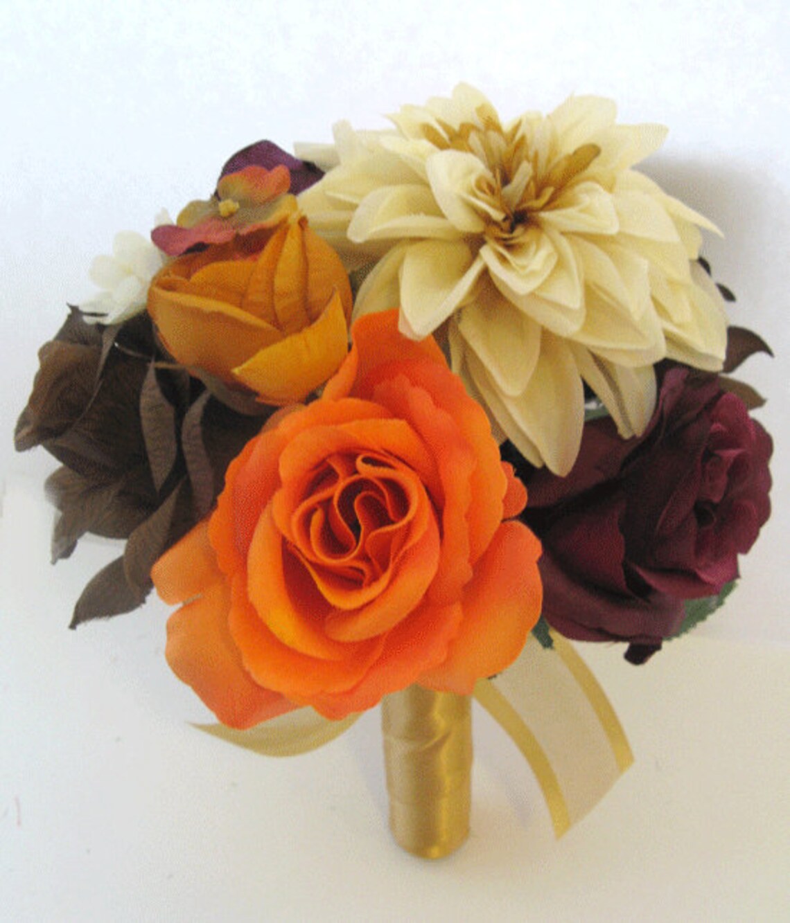 Wedding Silk Flowers Bridal Bouquet BURGUNDY GOLD Brown ORANGE Etsy