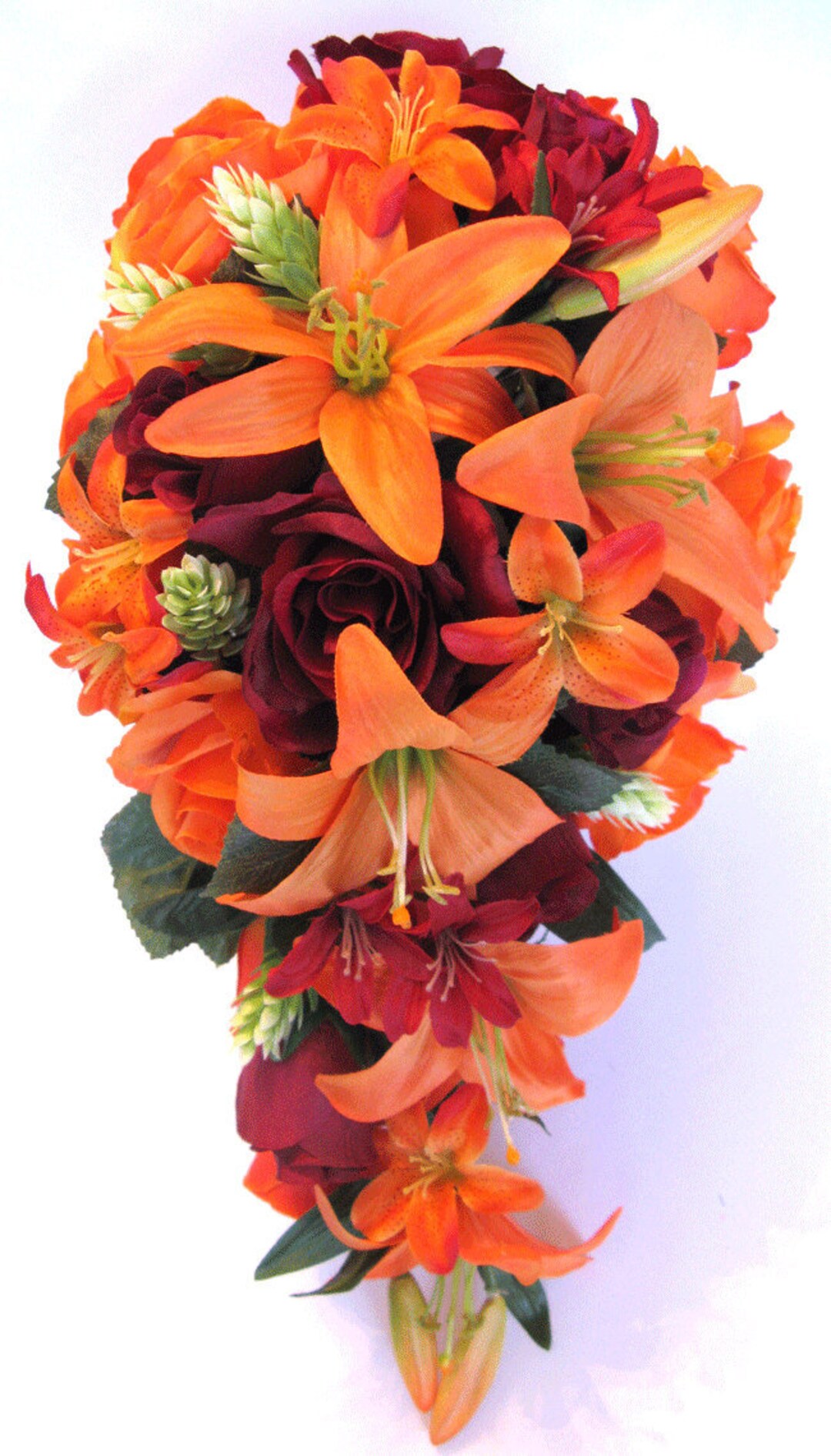 Wedding Bouquet, Bridal Bouquet Set, ORANGE, LILY, BURGUNDY, Wine