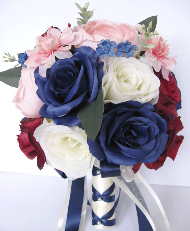 Wedding Bouquet 17 Piece Package Bridal Bouquets Silk Flower Etsy