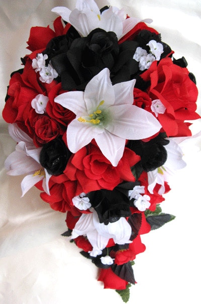 17pcs Wedding Bridal Bouquet Silk Flower Decoration Package Bride APPLE RED 