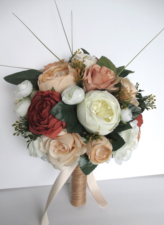 Wedding Bouquet Bridal Bouquet Set COPPER RUST Beige GOLD