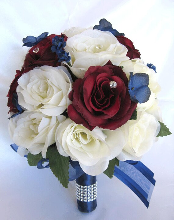 Cream and sale blue wedding bouquets
