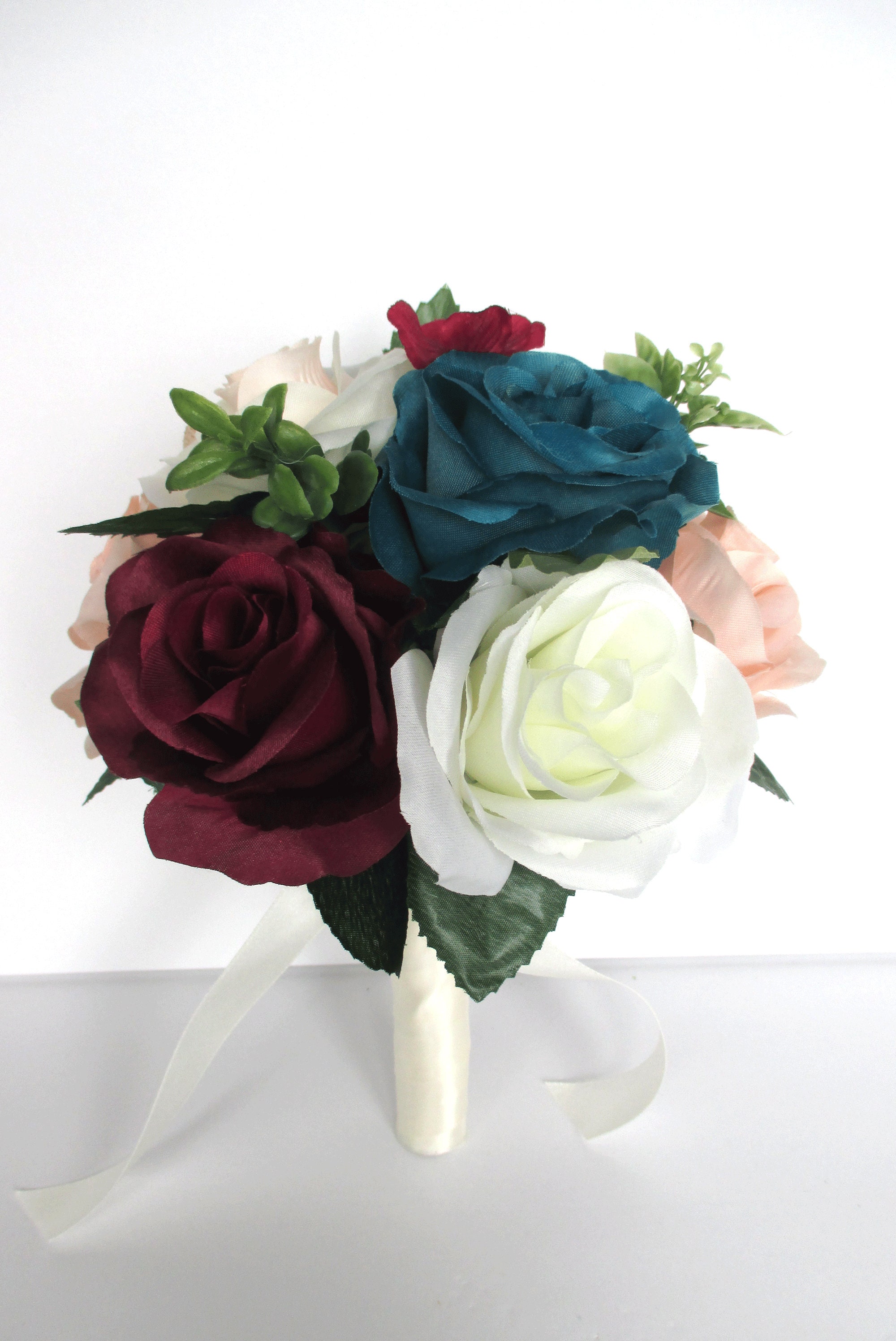 Burgundy Navy Blue Ivory Rose Bridal Wedding Bouquet Accessories – Bridal  Wedding Bouquets