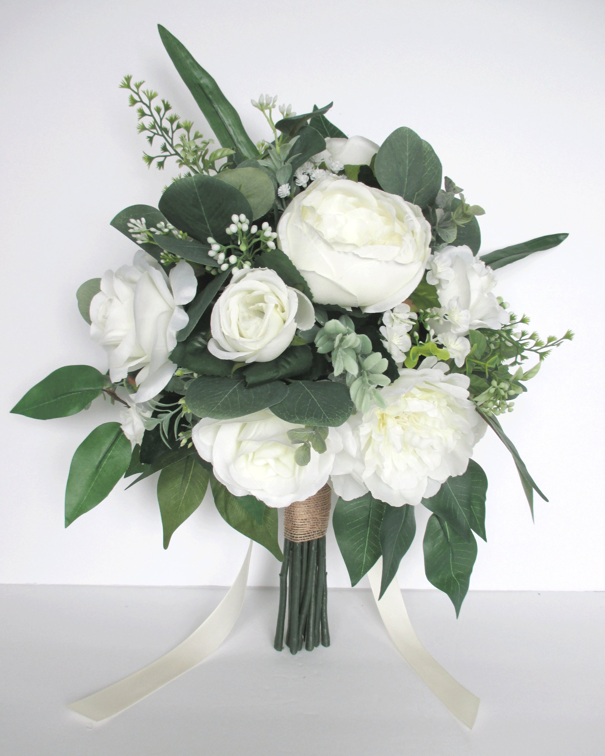 Wedding Bouquet 17 piece Bridal Bouquet Set CREAM GREENERY