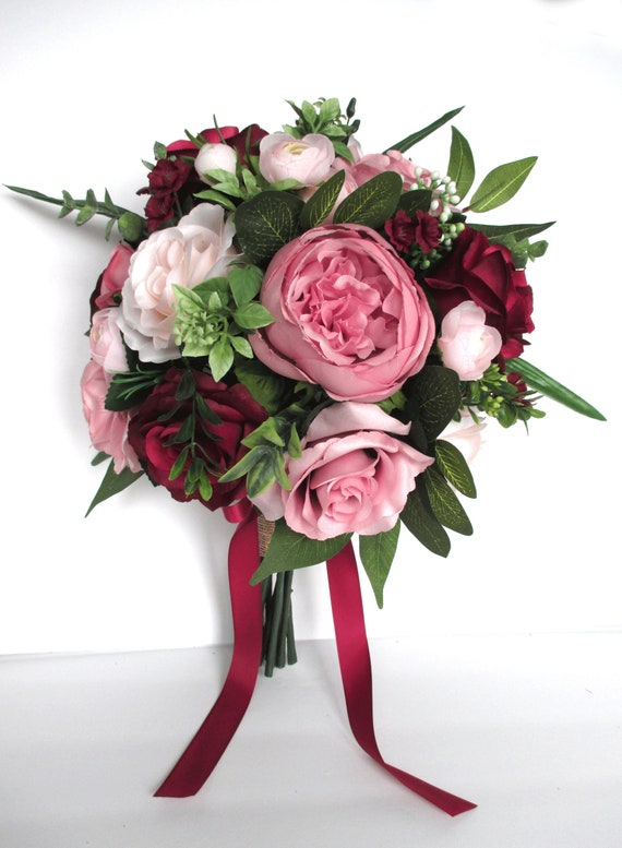 Wedding Bouquet Bridal Bouquet Set BURGUNDY MAUVE Dusty Pink
