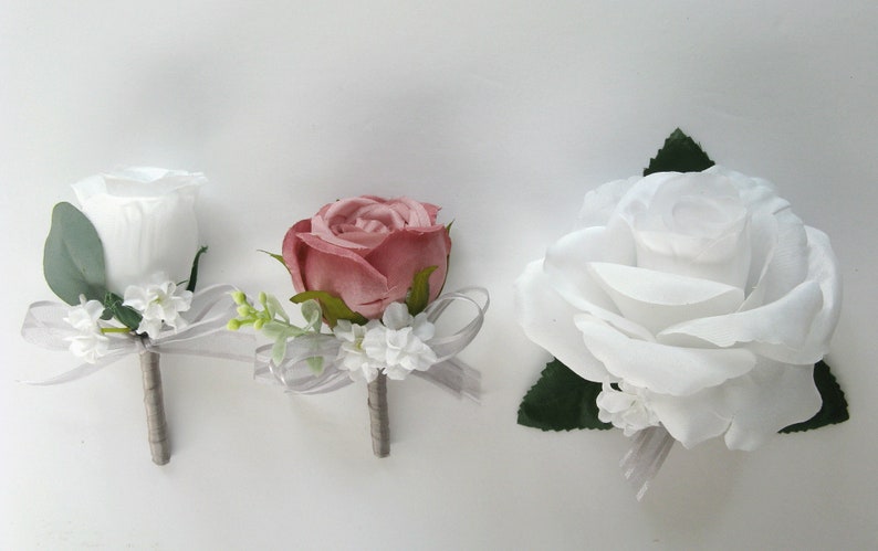 Wedding bridal set 17 Piece Bridal Bouquets Light GRAY MAUVE WHITE Silver Pink Wedding Silk flower bouquet Bridesmaid set RosesandDreams