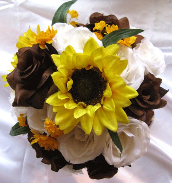 Yellow Fake Flores Bouquet Artificial Flower Silk Sunflower Wedding Decoration 
