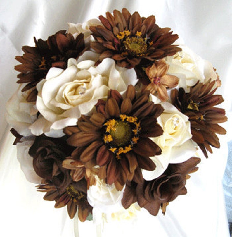 Wedding Bouquet Bridal Silk Flowers CREAM BROWN CHOCOLATE Etsy