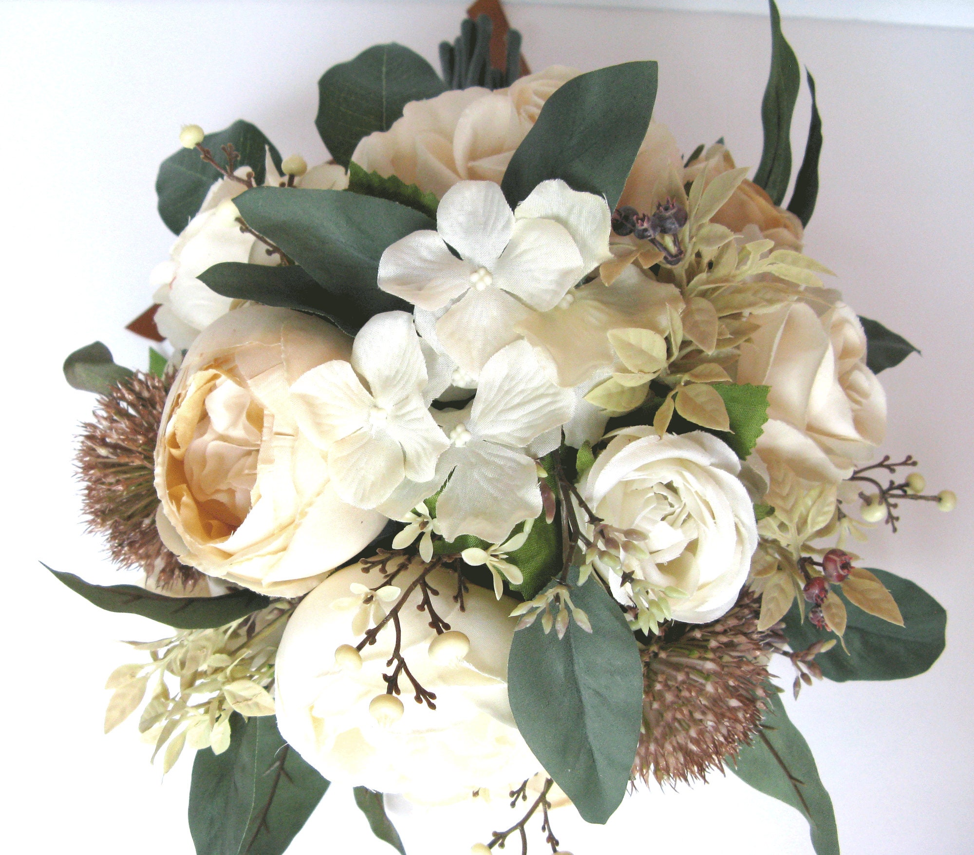 Cream Satin Floral & Rhinestone Bridal Bouquet – Unique Vintage