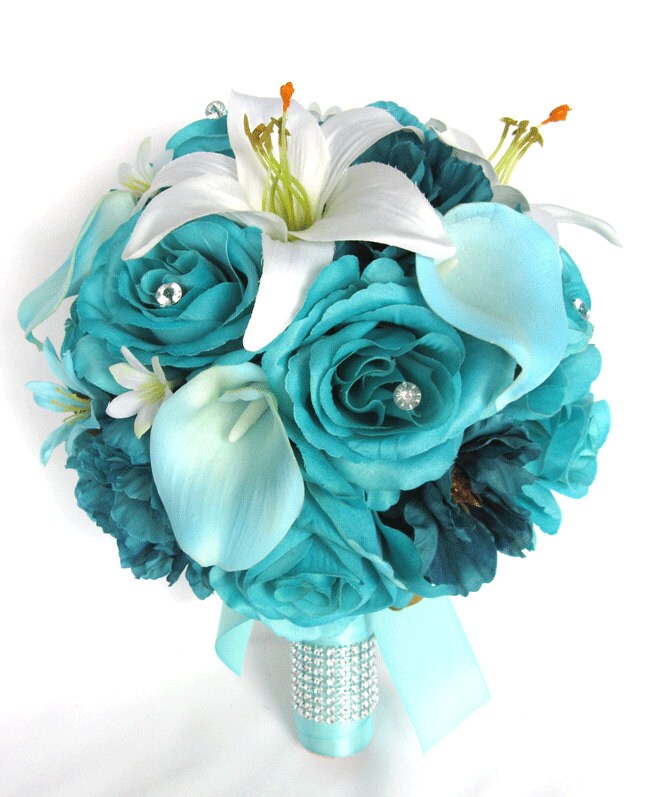 Wedding Bouquet 17 Piece Package Bridal Silk flower ...