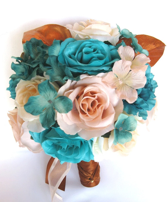 Wedding Bouquet 17 Piece Package Bridal Silk Flower Bouquets Etsy