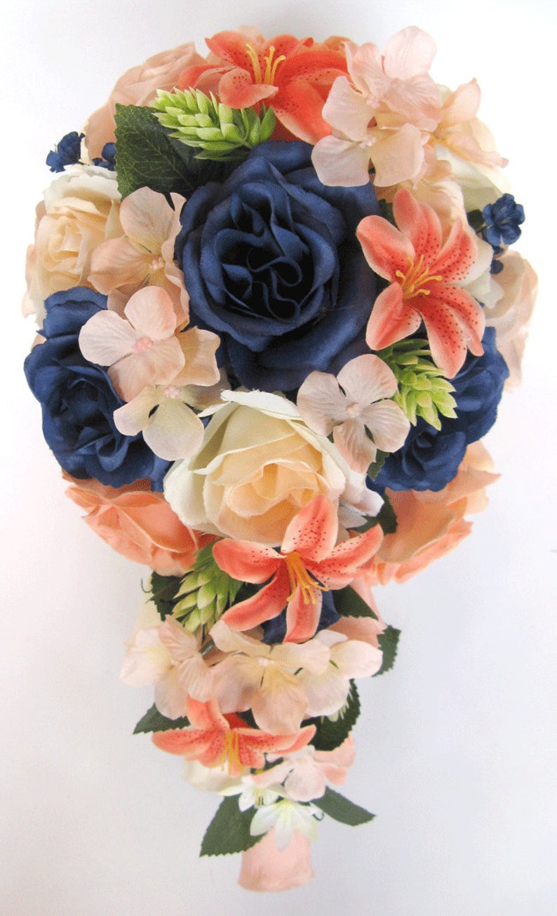 Wedding Supplies 17 Piece Wedding Bouquet Package Bridal Silk Flowers Peach Blush Burgundy Navy Home Garden