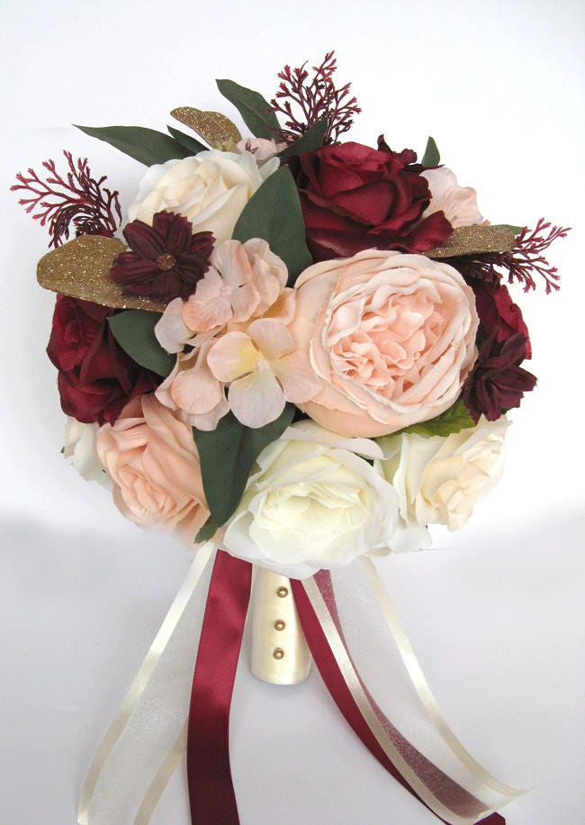 17 pcs Wedding Bridal Bouquet Flower Decoration Package Bride Groom IVORY GOLD 