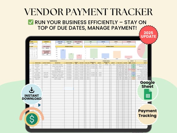Vendor Payment Tracker Google Sheet: Business Expense Tracker (Digital Download)