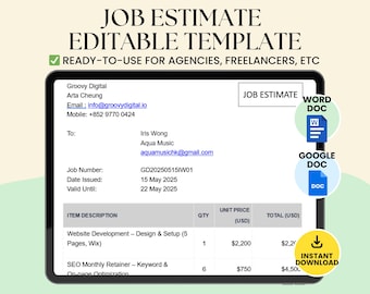 Editable Job Estimate Template: Freelancer & Agency Pricing (Google Docs, Word)