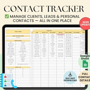 Contact List Tracker Google Sheet Address Book CRM Spreadsheet Contact Organizer Emergency Call Log Client Tracker Sheet list Lead Tracker