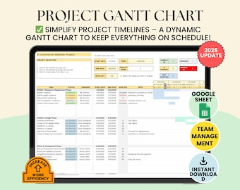 Project Plan Gantt Chart: Team Task Manager Google Sheet (Digital Download)