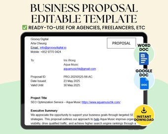 Business Proposal Template: Editable Client Pitch for Freelancers (Google Docs, Word Document)