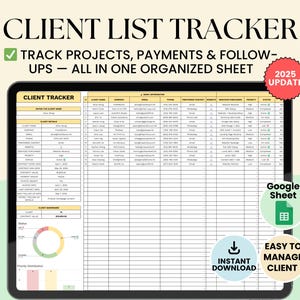 Client List Tracker Google Sheet, Customer List Template, Client Spreadsheet, Client Management, Client Manager, CRM tracker Lead Management
