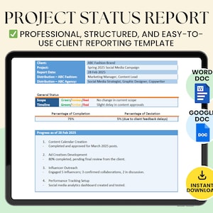 Project Status Report Template Google Docs Word Project Rag Client Management Weekly Progress Update Project Management Task Progress