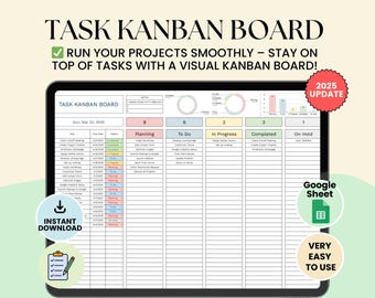 Task Kanban Board: Project Management Google Sheet (Digital Download)