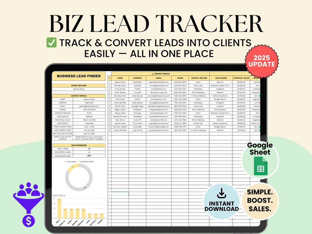 Business Lead Tracker Google Sheet: Client Management CRM (digital ...
