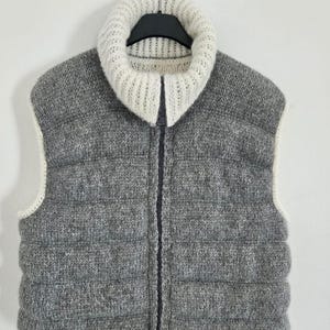 Handknit Alpaca Wool Puffy Vest: Reversible Quilted Waistcoat, fluffy urban zipper vest (PDF PATTERN)