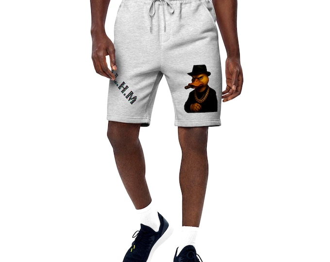 Quack Less Hustle More Men’s Fleece Shorts – Gangster Duck Streetwear | Funny Graphic Lounge Shorts | Comfy Hip Hop Style Workout Shorts"