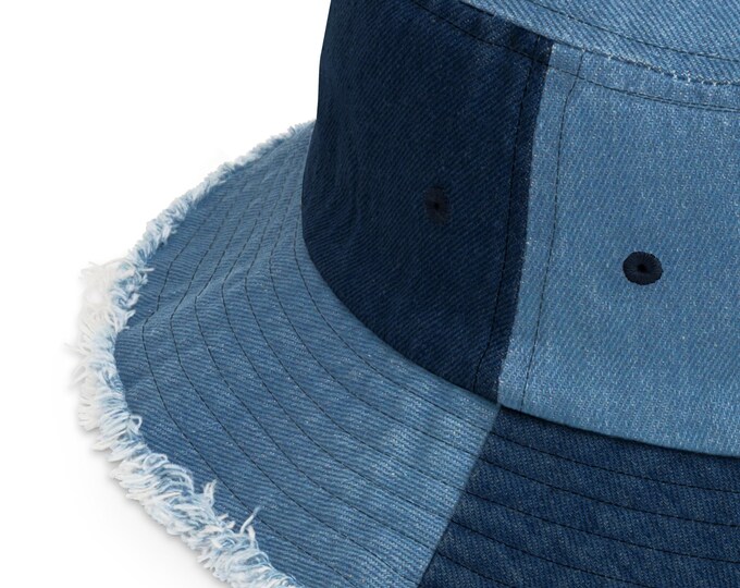 Grind in Every Stitch Bucket Hat – Distressed Denim Streetwear Hat, Urban Style, Custom Vintage Bucket Cap