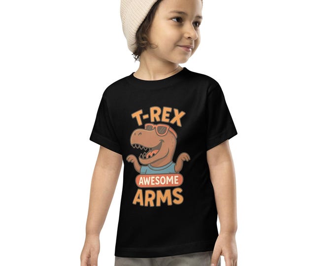 Funny T-Rex Toddler Short Sleeve Tee – "Awesome Arms" Cute Dinosaur Kids T-Shirt 1T–5T