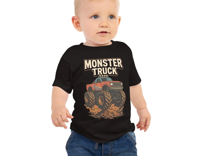 Monster Truck Baby Tee – Bold Jersey Short Sleeve Graphic T-Shirt for Kids, Fun Off-Road Adventure Design, Gift for Little Truck Fans
