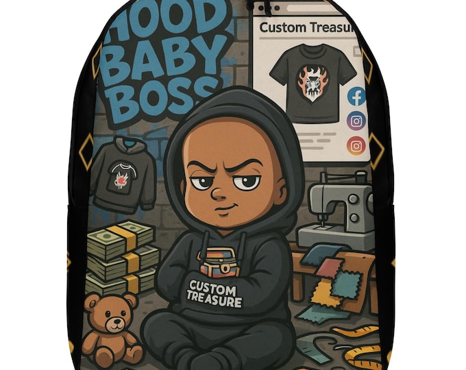 Minimalist "Hood Baby Boss" Backpack – Urban Cartoon Design | Stylish Streetwear School Bag | Custom Treasure Kids Backpack