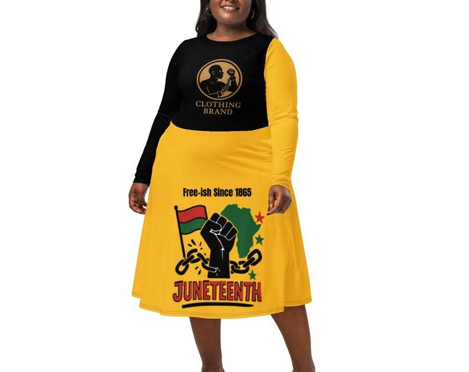 Juneteenth Long Sleeve Midi Dress – Red Black Green Bodycon Dress, African Heritage Fashion, Cultural Streetwear, Women's Black Pride Outfit