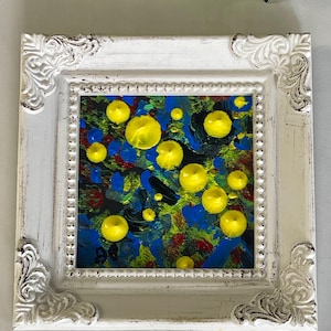 Abstract Blue Night Skys Original 3x3 inch Acrylic on Canvas Framed
