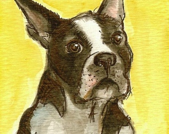 Miniature Boston Terrier Art Print Signed by Artist