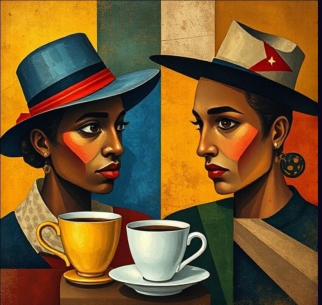 Abstract Coffee Portrait: Two Friends Sharing a Moment - Etsy