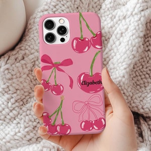 Customized Cute Cherry Phone Case,  Name Phone Case, iPhone Case 16 15 14 13 12 Pro Max, Samsung Galaxy S25 S24 S23, Pixel 9 Pro Case