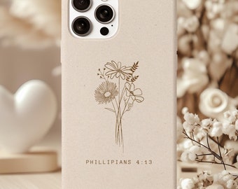 Floral Philippians 4:13 Bible Verse Phone Case, Christian Gift for iPhone, Samsung & Pixel