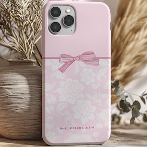 Coquette Bow Christian Phone Case for iPhone, Samsung Galaxy & Pixel, Philippians Bible Verse Gift