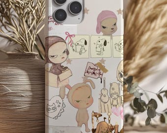 Whimsical Yoshitomo Nara Collage Phone Case for iPhone, Samsung Galaxy & Pixel: Japanese Anime Gift
