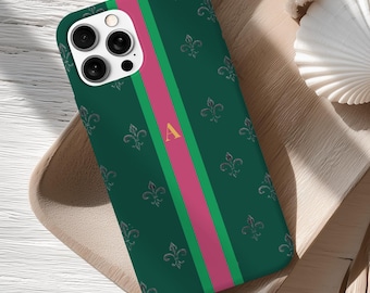Monogram Fleur-de-Lis Stripe Phone Case: iPhone, Samsung & Pixel | Personalized Initial